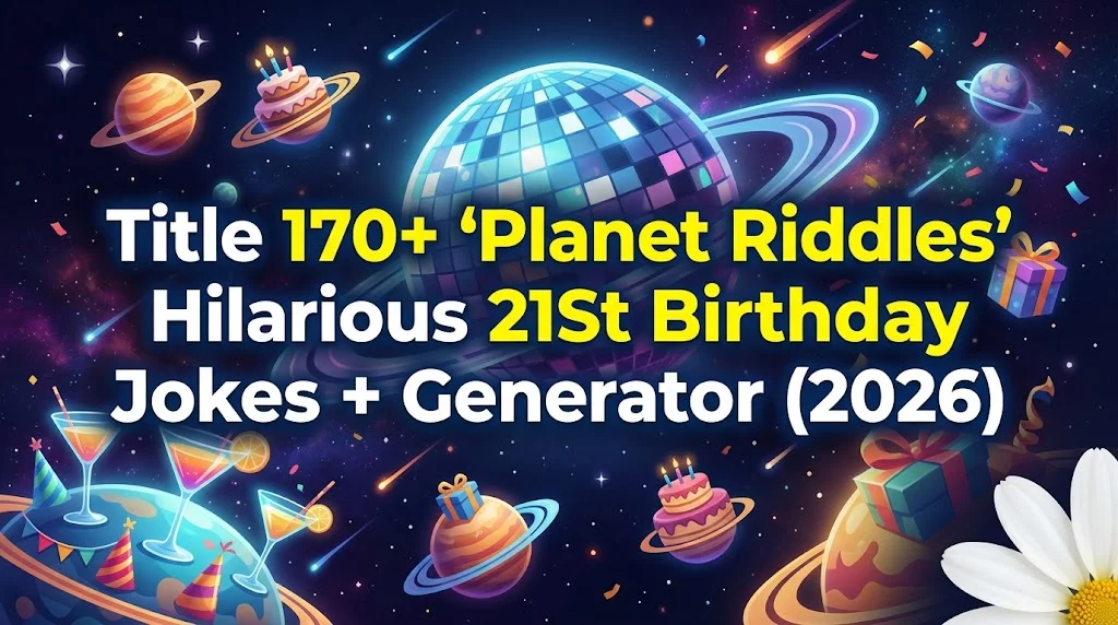 Hilarious 21St Birthday Jokes + GeneratorHilarious 21st Birthday Jokes + Generator brings witty humor, playful one-liners, and funny birthday laughs to make every 21st celebration memorable and fun.